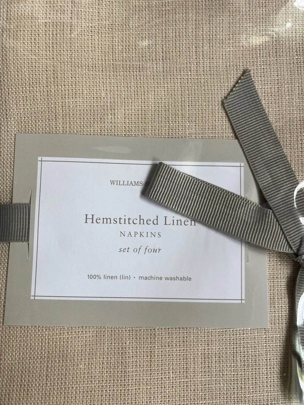 NEW Williams Sonoma Set x4 100% Linen Hemstitched Dinner Napkins Beige 22” 2004